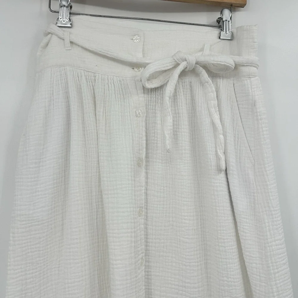Joie Womens Gauzy Cotton Midi Skirt Size M White Coastal Resort Beachy Preppy